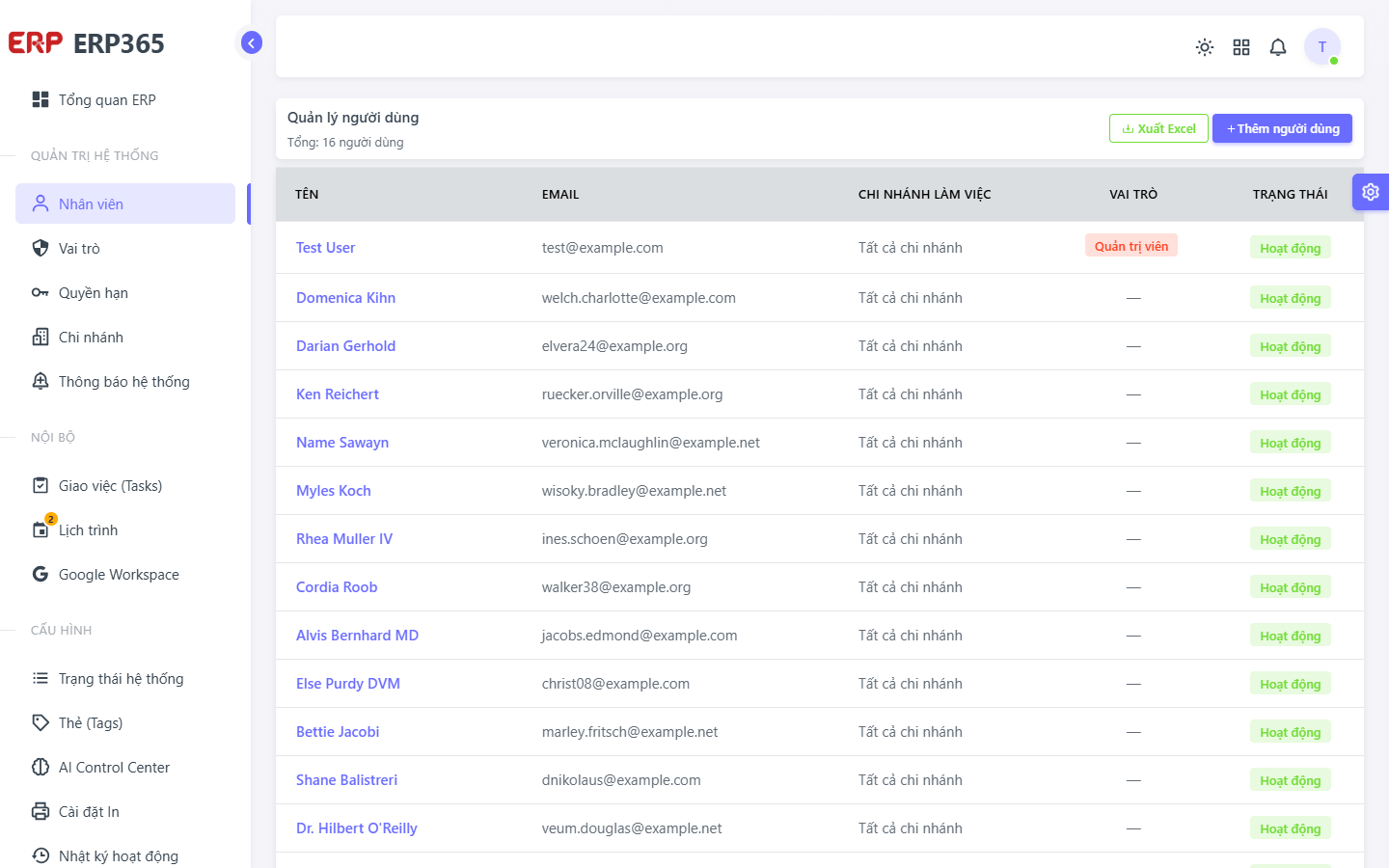 Danh sách Người dùng Data