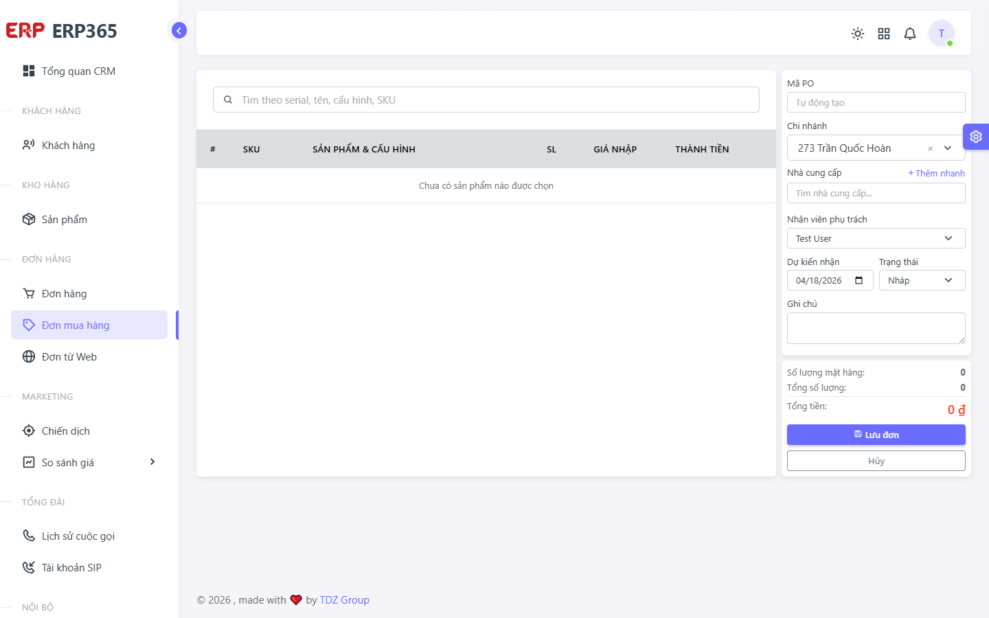 Lên PO từ phía CRM