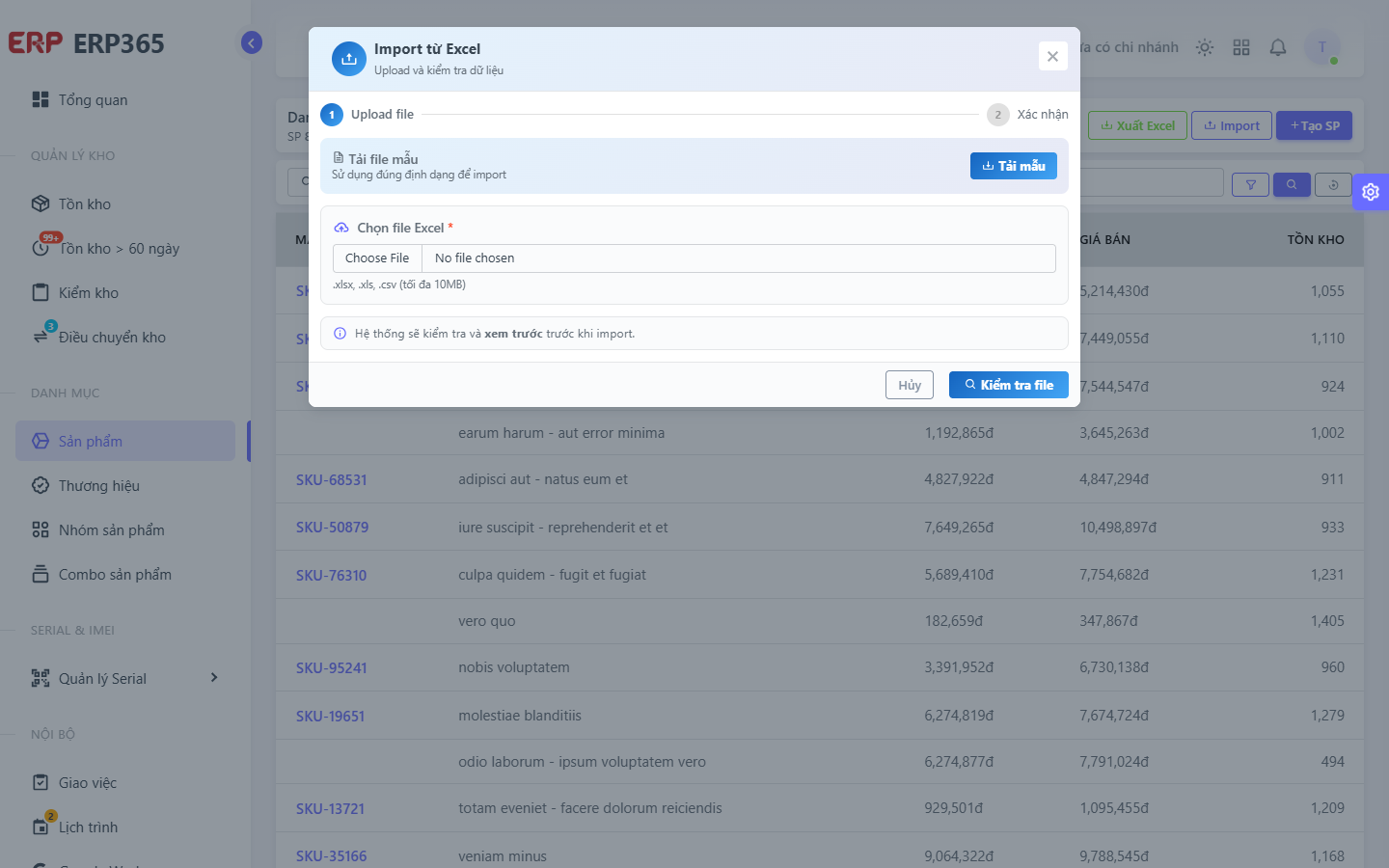 Bảng Review Import Excel